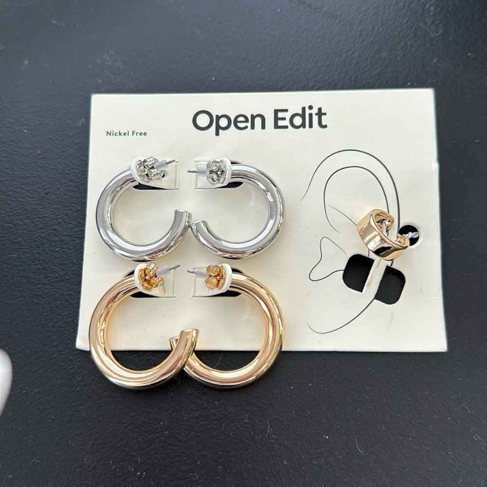 Open Edit NET Set of 2 Silver & Gold hoops with cuff Post backs